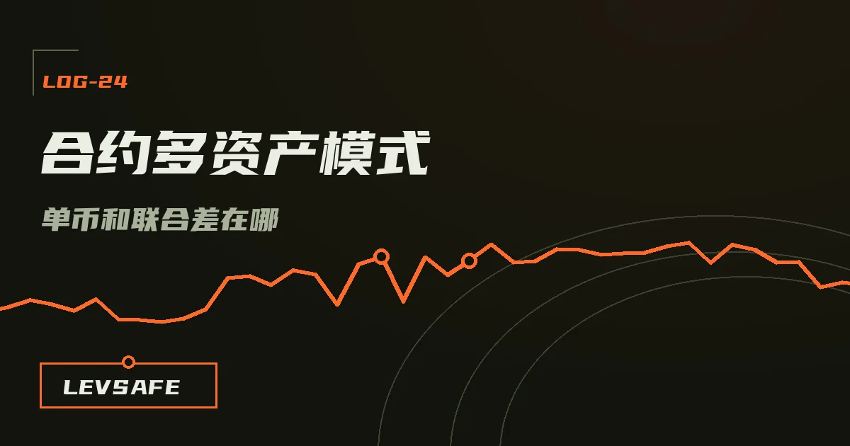 LevSafe 封面:深色底上一条荧光橙折线安全绳串着锚点,大标题写着合约多资产模式,副标题是单币和联合差在哪